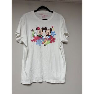 Disney‎ Store Mickey Minnie Mouse Floral Graphic T Shirt White X Large Cotton